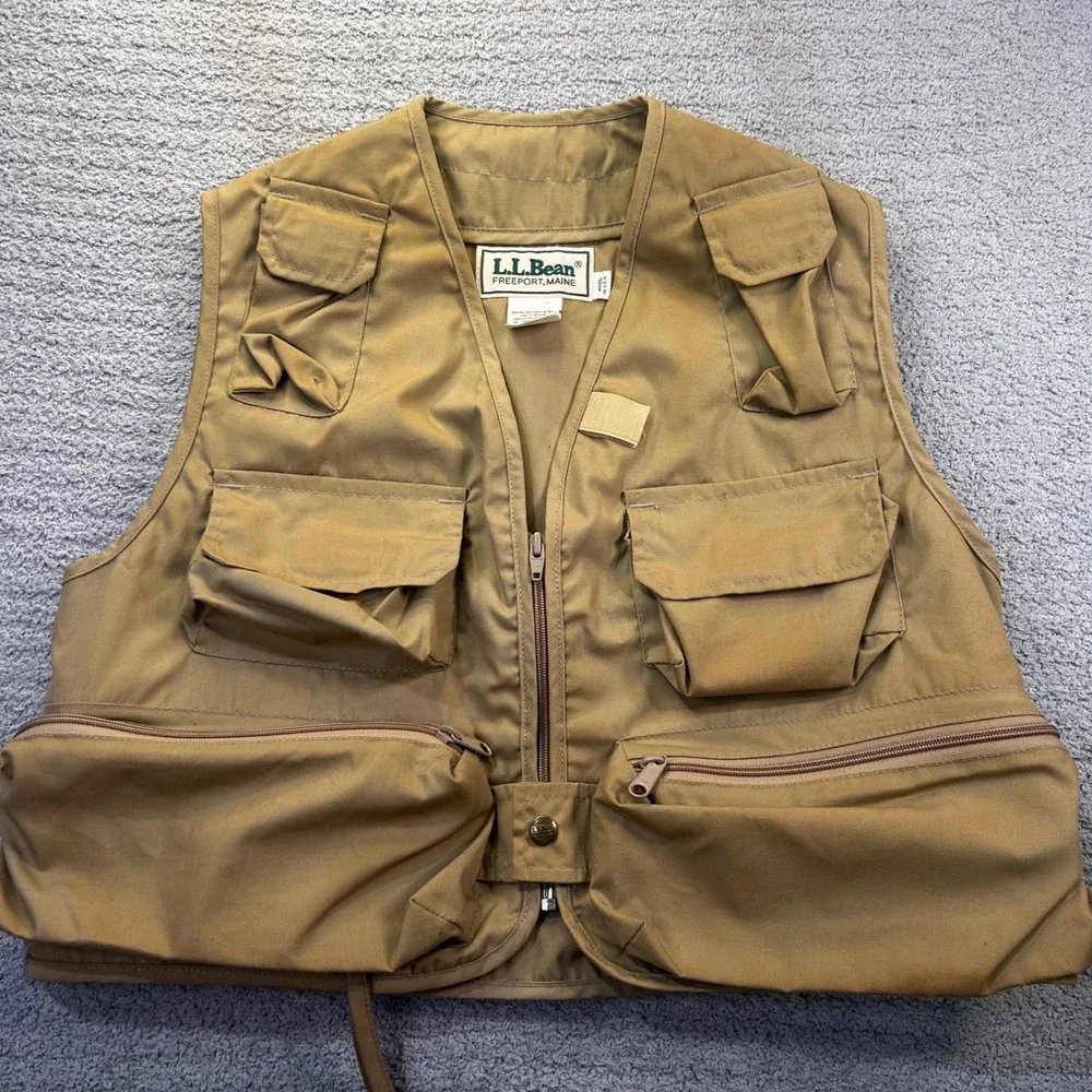 L.L. Bean Fly Fishing Vest Utility 80s Medium Tan Gorpcore Vintage Outdoor USA